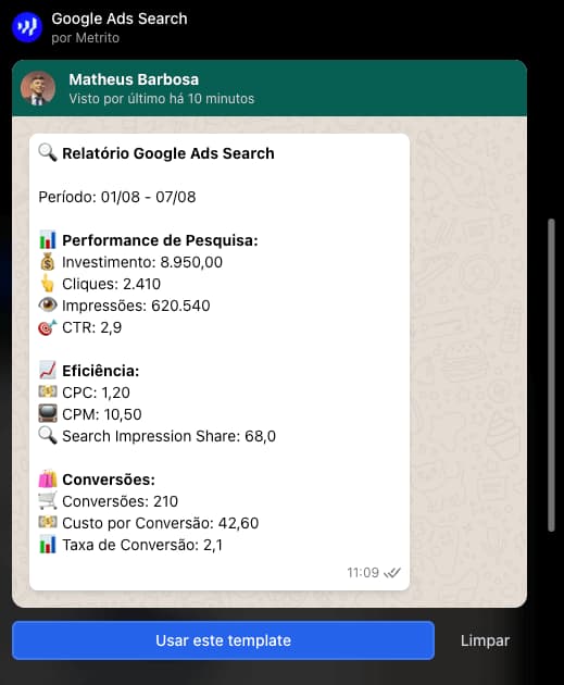 WhatsApp Reports Metrito